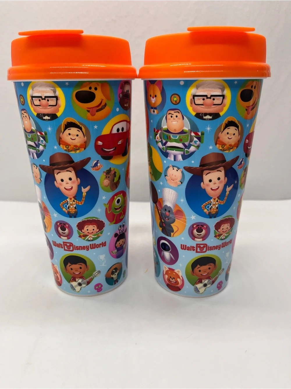Disney Blue Character Travel Tumblers with Orange Lids - Set of 2